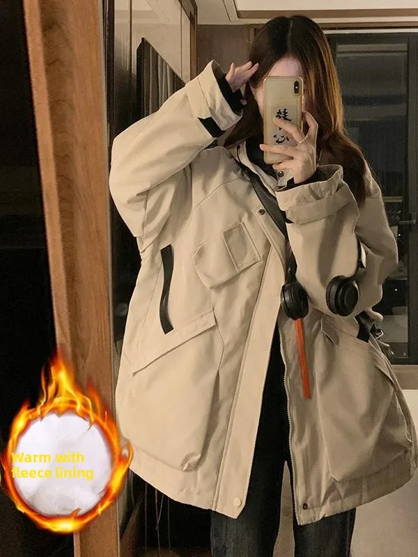 

Хлопковое мужское и женское зимнее пальто в американском стиле ретро Thien, свободное пальто с капюшоном, многоэтажное функциональное длинное пальто на молнии