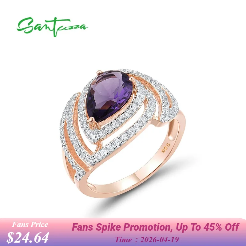 

SANTUZZA Genuine 925 Sterling Silver Rings For Women Sparkling Pear Purple Stone White CZ Engagement Wedding Ring Fine Jewelry