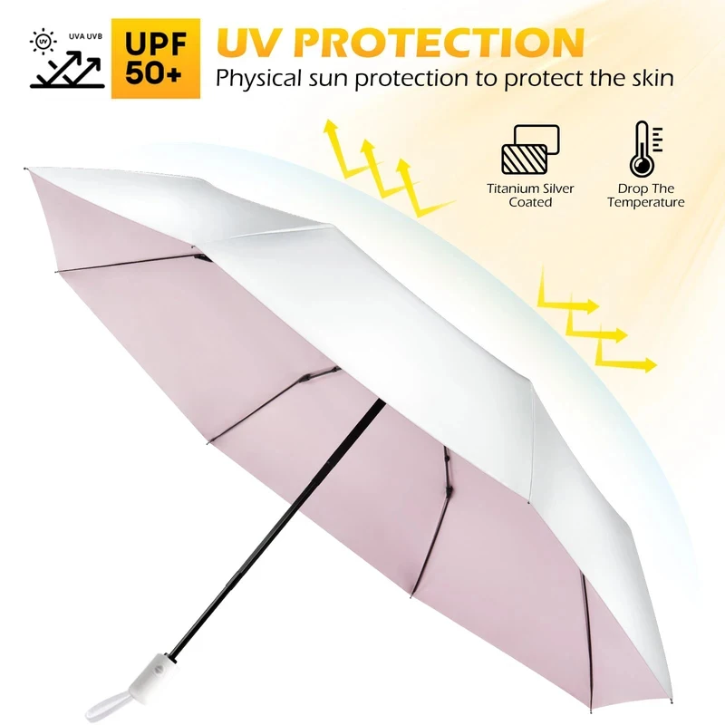 Titanium Anti-UV Automatic Umbrella, Reinforced Thick Windproof Folding Sunshade Dual-Purpose Umbrella for Daily Use