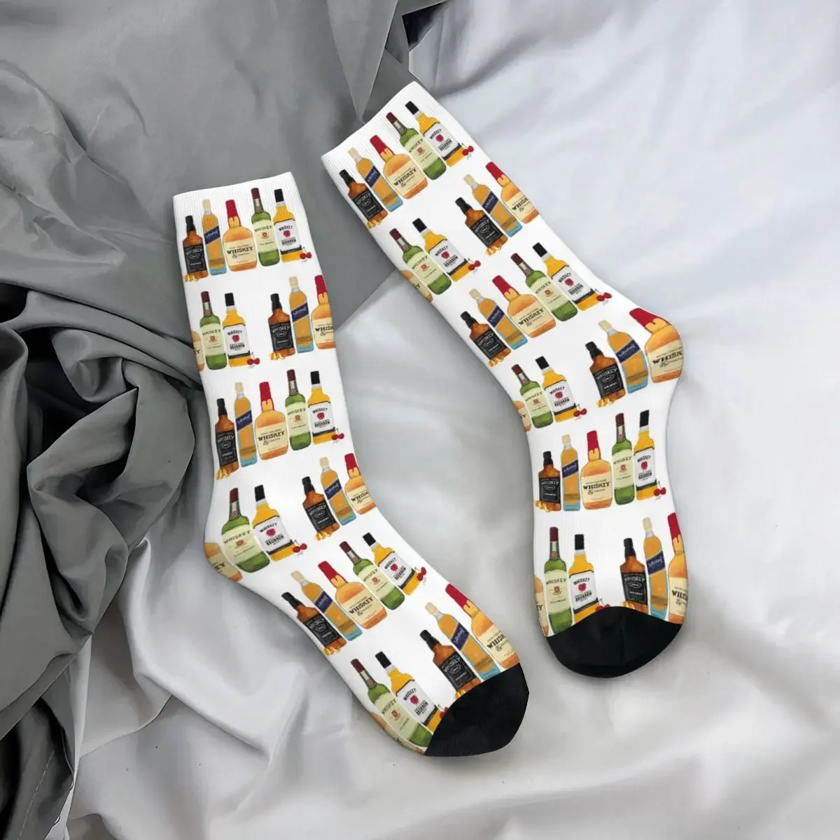 Whiskey Bottles Illustration Socks Harajuku Sweat Absorbing Stockings All Season Long Socks Accessories for Man's Woman's Gifts