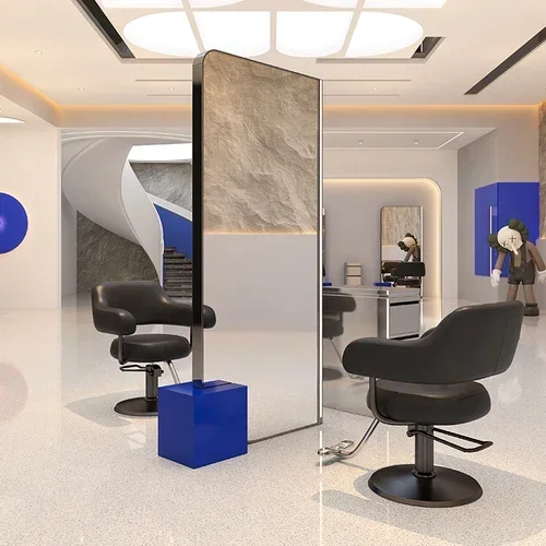 LBarber Shop Specchio da parrucchiere su un solo lato per parrucchiere Specchio da taglio per capelli con lampada Specchio da pavimento