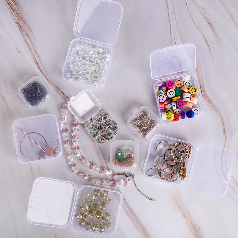 2 Sizes Multifunction Small Containers Clear Plastic Square Box Mini Storage Box for Earrings Rings Beads Collecting Small Items