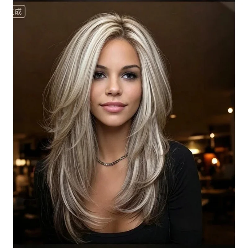 

New Fashion Womens With Bangs Golden Brown WavyWigs 16in