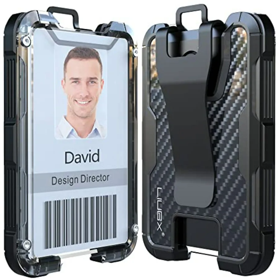 

Carbon Fiber Badge Holder, ID Card Holder with Metal Clip - Heavy Duty Portable Wallet Holds 1 to 4 Cards,for Office Police Wor