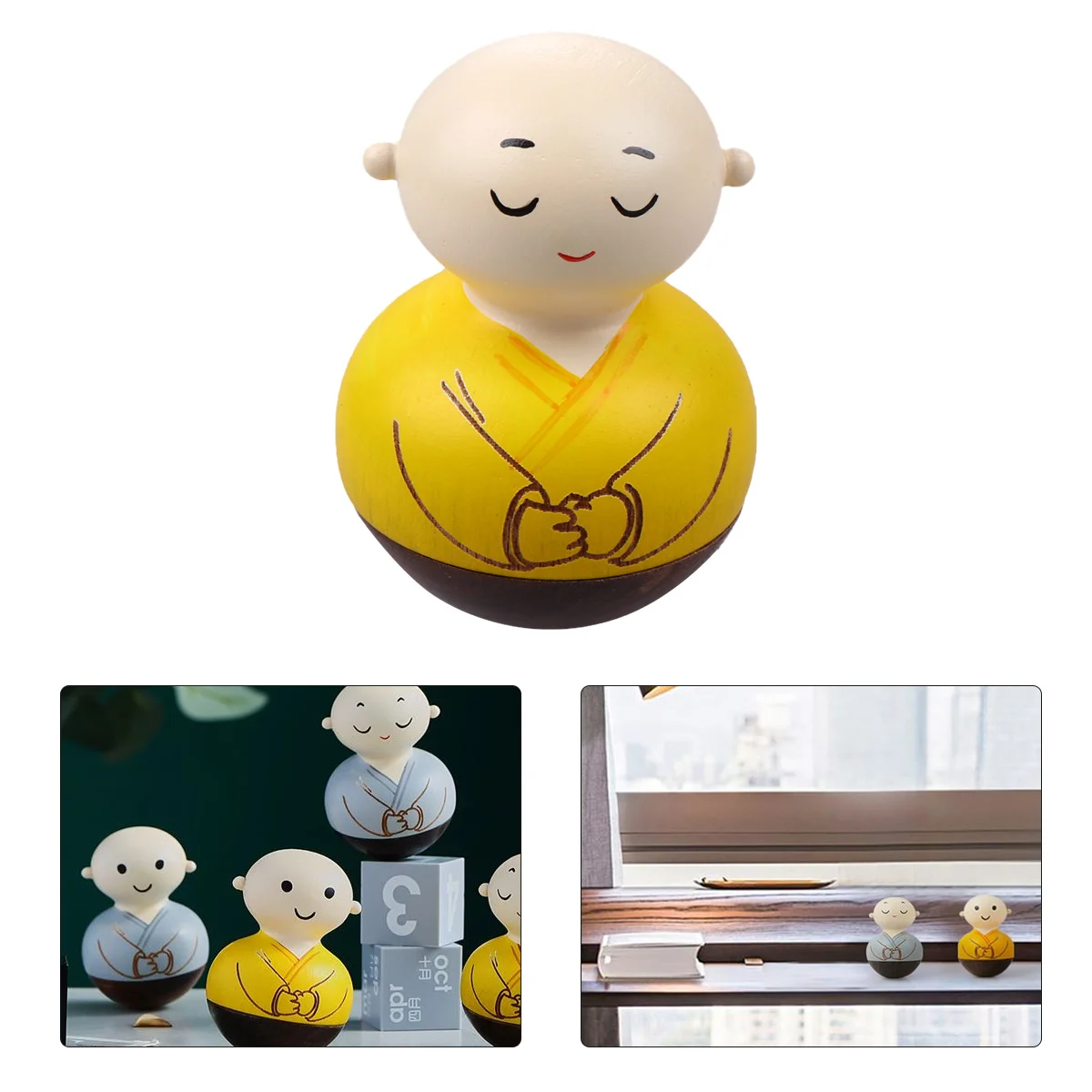 

1Pcs Unbreakable Wooden Monk Unique Tabletop Ornament Handcrafted Wood Decor for Living Room Bedroom Shelf Display