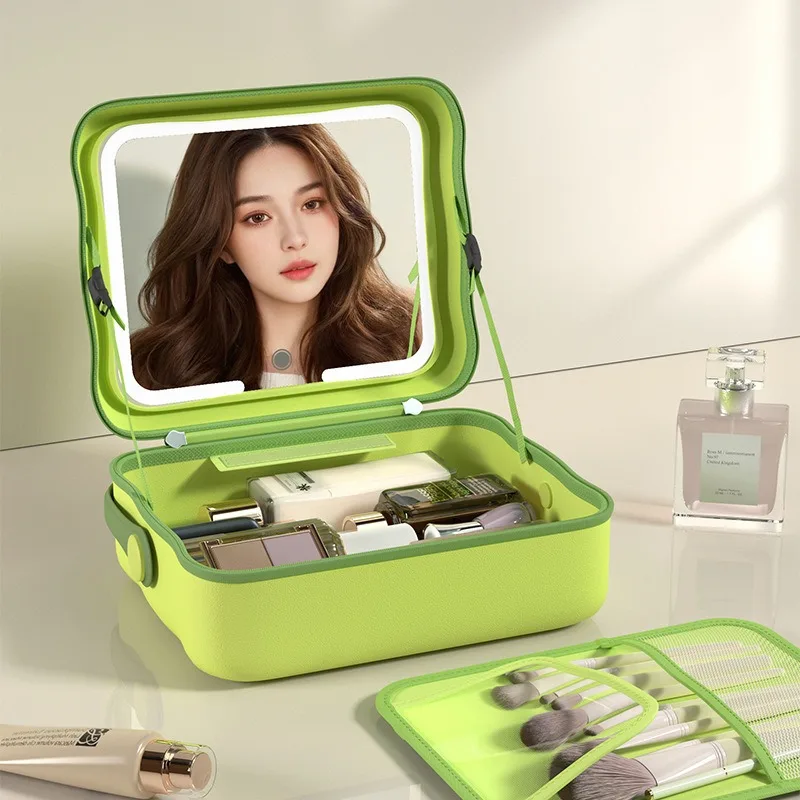 Косметичка с лампой, зеркалом, многослойная многофункциональная сумка для хранения косметики и портативная косметичка для путешествий