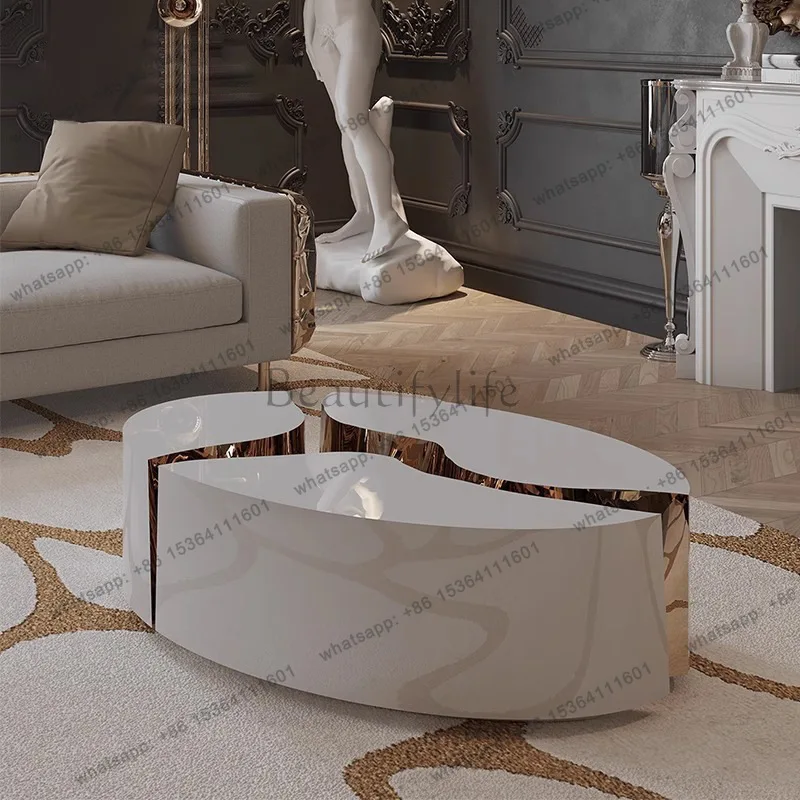 

Italian simple coffee table hotel clubhouse crack stainless steel special-shaped metal