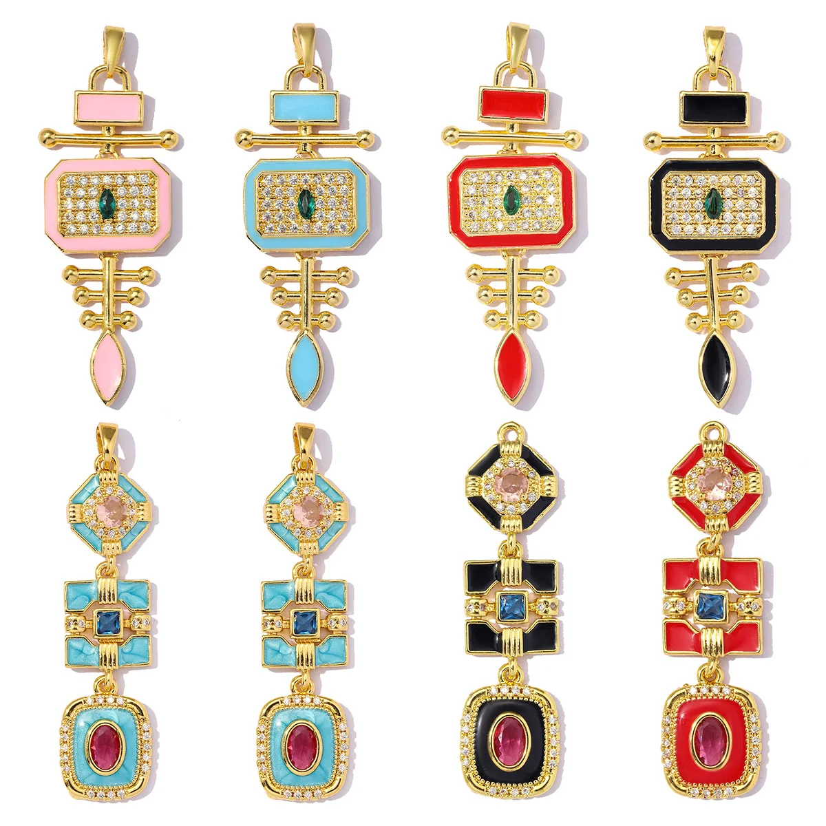 3pcs/Lot Luxury Copper Enamel Evil Eye Geometric Zircon Tassels DIY Charms Fish Bone Necklace Pendants Woman Jewelry Wholesale