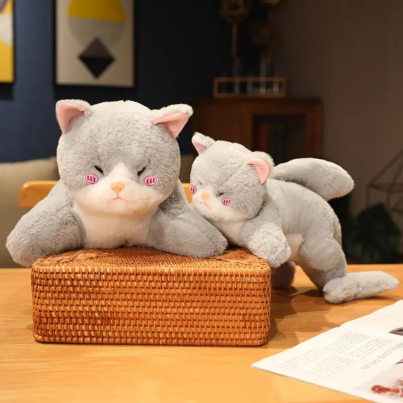 50/70/90Cm Kawaii Speelgoed Grey Kat Pluche Speelgoed Mooie Liggen Kat Kussen Met Haai Staart gevulde Zachte Kussen Voor Kinderen Verjaardagscadeau