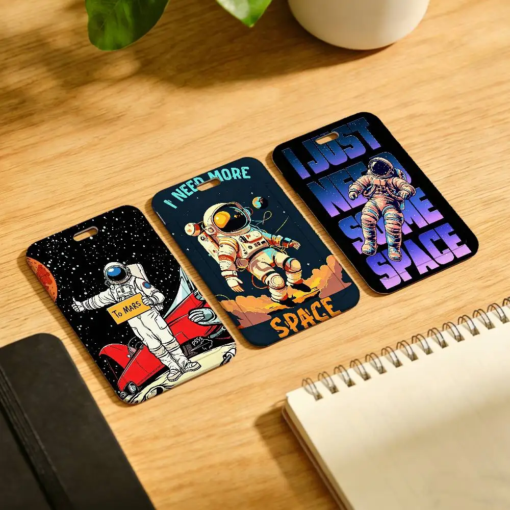 Cartoon Cool Astronaut Lanyard Pull Back Clip Holder and Card Holder Rotating Back ID Card Family Gift