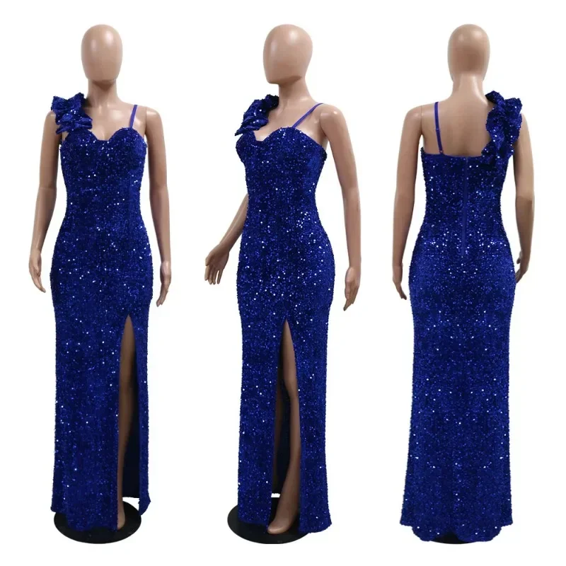 Kxu 2025 feminino lantejoulas sem alças cortar bodycon longo maxi vestido oco para fora sexy noite festa vestidos de baile