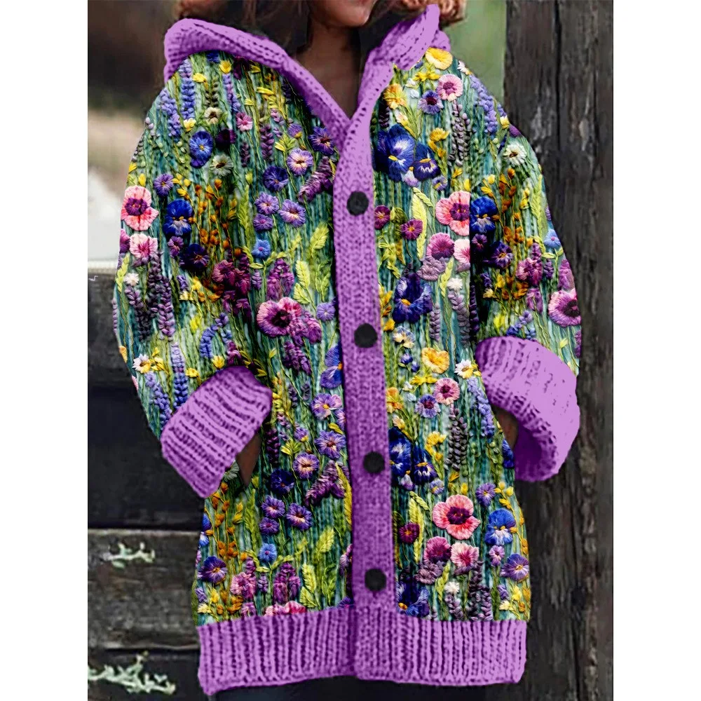 2025 Christmas New European Style Women's Abstract Print Casual Cape Coat Festive Holiday Party Outerwear Winter Fashion Jacket