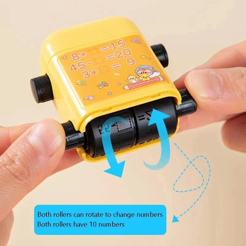 Math 2 in 1 Addition Subtraction and Multiplication Division Math Stamp Roll for Kids Double-Head Digital Teaching Stamp Roller