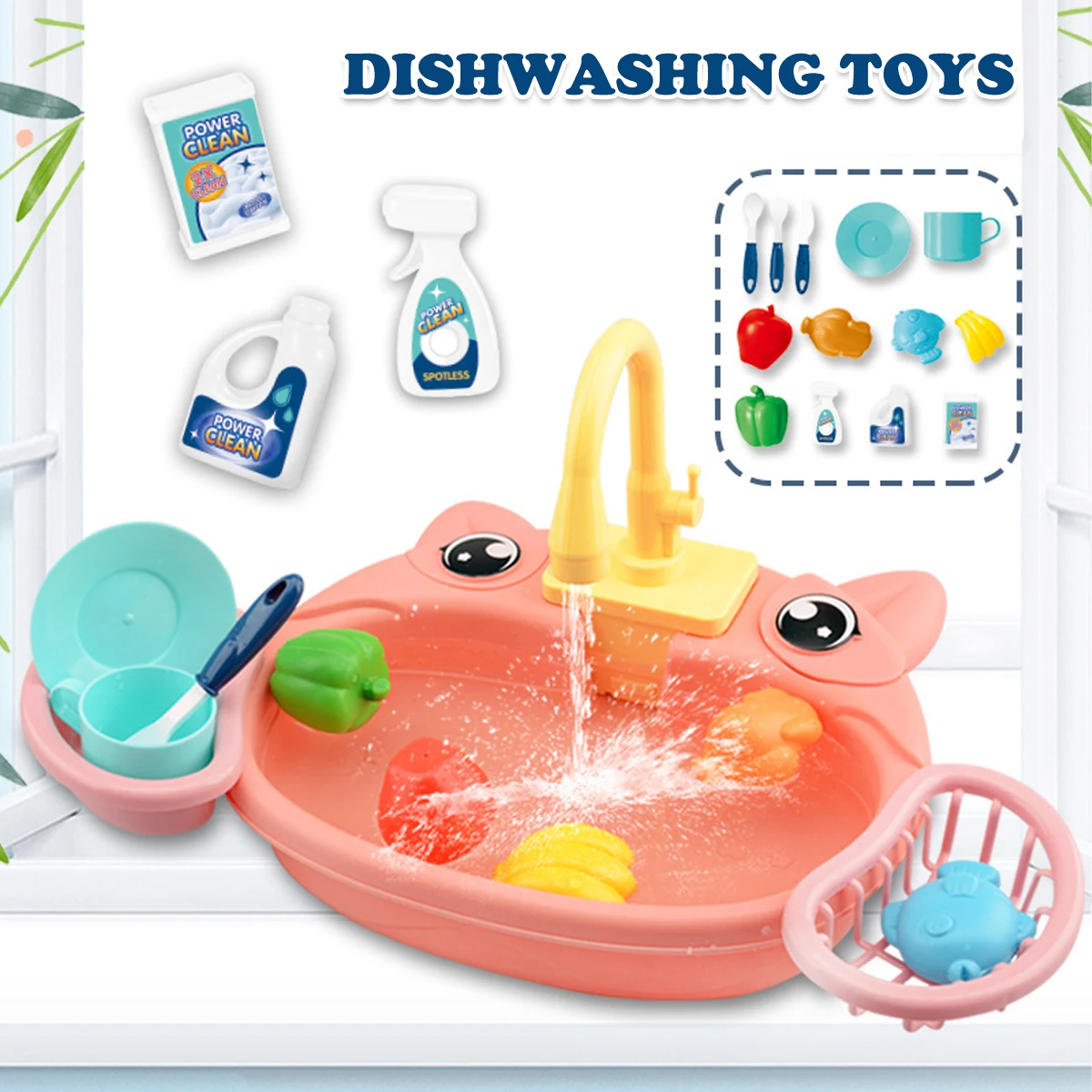 Dishwasher Kitchen Sink Toys, Toddler Kitchen Sink Toy Electric Playing Automatic Water Cycle System Toy Gifts for Kids ﻿