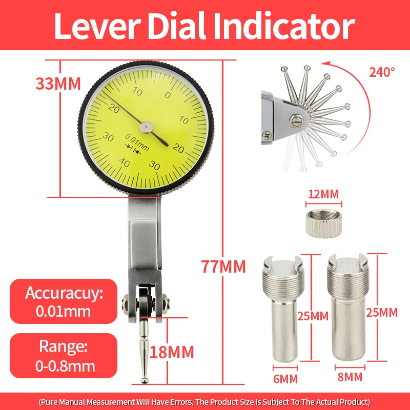 Imagem -06 - Dial Indicator com Lever Back Measurement Instrument Tool 010 mm 025 mm 030 mm 001 mm