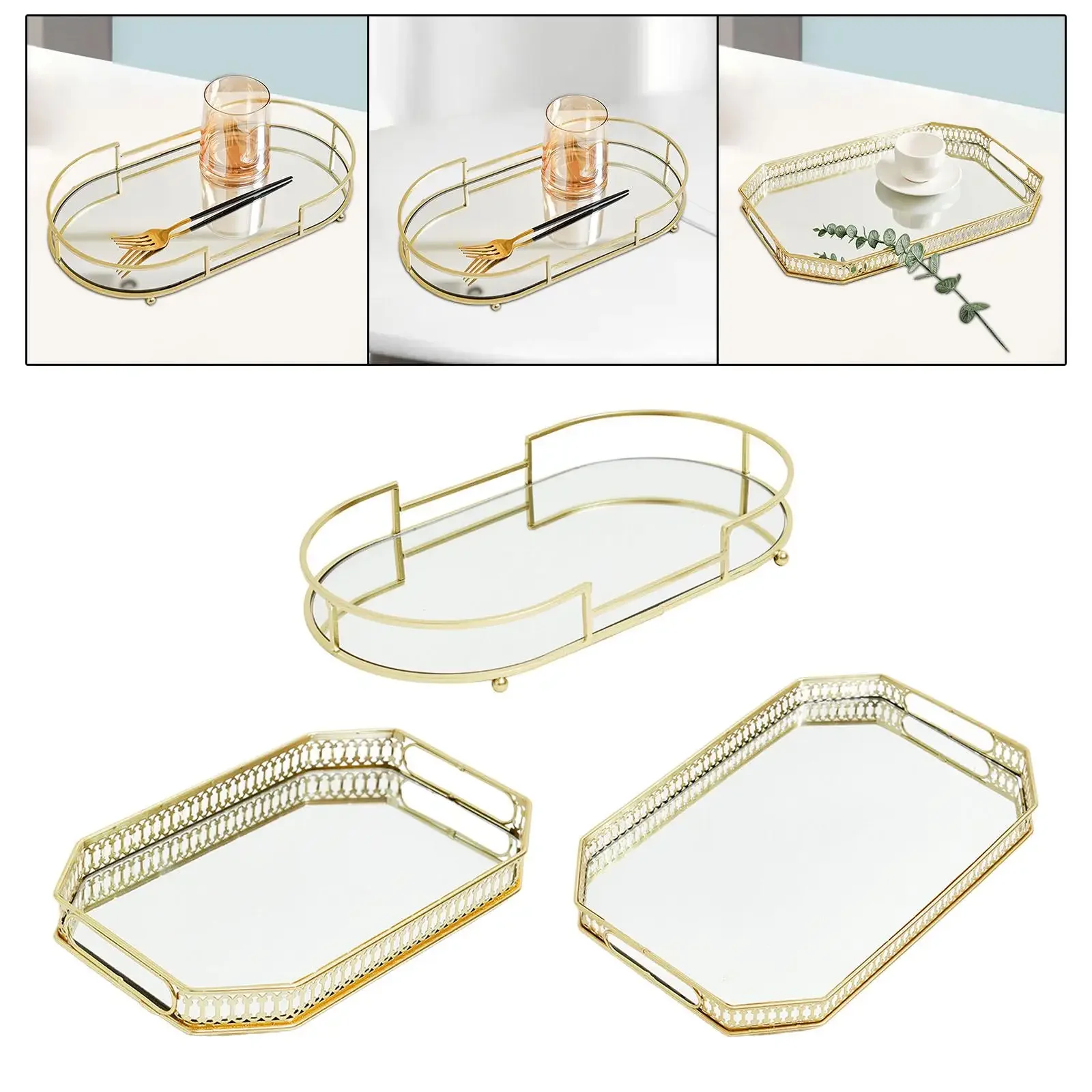 Luxury Cosmetic Jewelry Mirror Trtray, Cosmetic perfume tray, decorative dressing top tray, hotel bathroom decoration