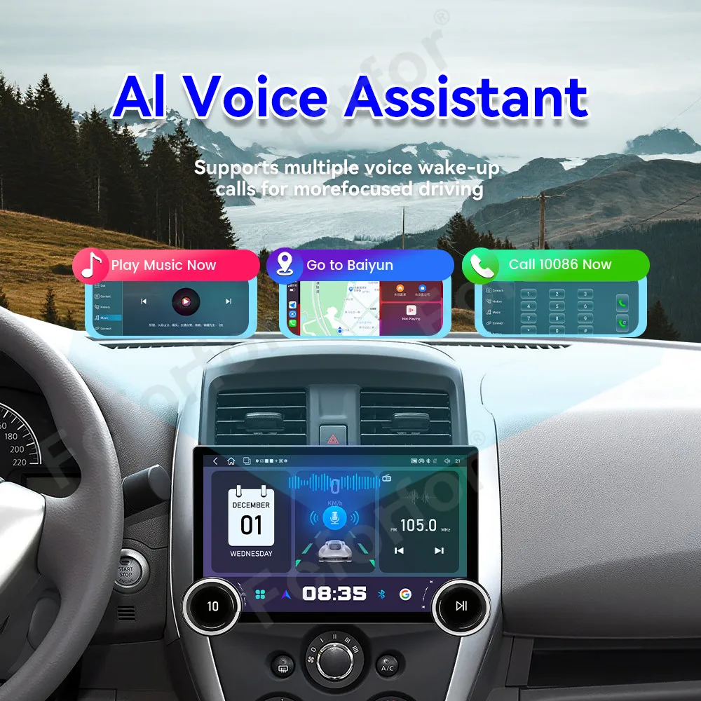 Modern Sleek Ultra Clear HD Touch 11.5 Inch Android 15 GPS Stereo Head Unit With Wireless CarPlay For Nissan Versa 2014-2016
