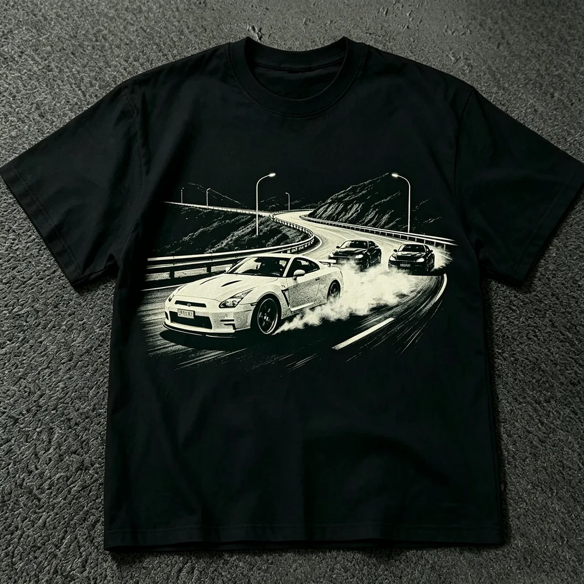 JDM Drift Racing Car Touge Mountain Highway Graphic T‑Shirt Retro Street Racing Culture Print Unisex Cotton Streetwear Short Sleeve Tops for Men Women Car Enthusiast Fan Gift