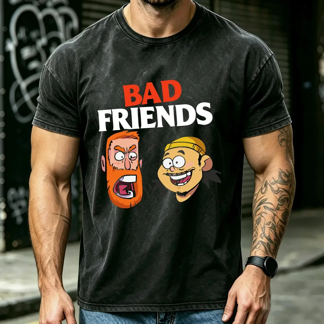 washed T Shirt NWT Bad Friends Funny Two Man Angry Comedy long or short sleeves vintage Washed Stretched streetwear graphic