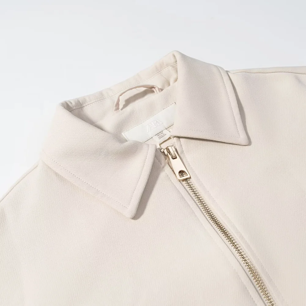 Gebreid los damesjack met kraag, lange mouwen, ritszak, herfst en winter, nieuw modieus jack