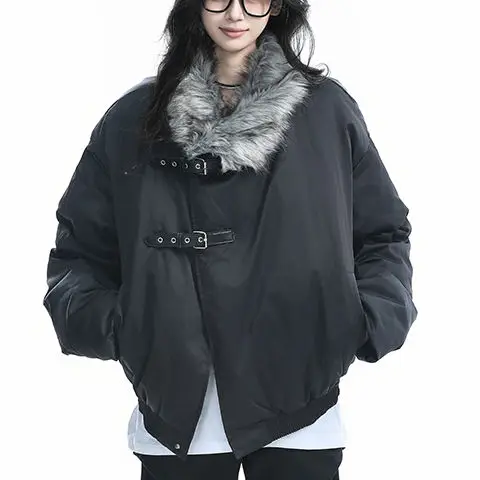 سترة نسائية كلاسيكية أمريكية من العقد الأول من القرن الحادي والعشرين بإبزيم غير رسمي وأكمام طويلة ثقافة فرعية يابانية Y2K Harajuku Retro     الخريف ملابس الشارع النسائية