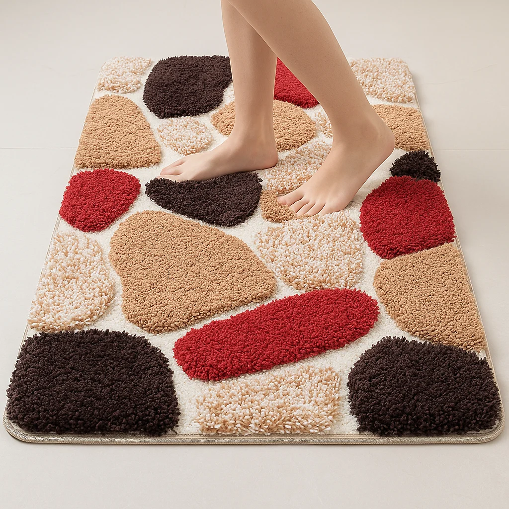 

3D Stone Pattern Bathroom Rug Ultra Soft Microfiber Absorbent Mat Non Slip Plush Foot Pad For Shower Bathtub Bedroom Floor