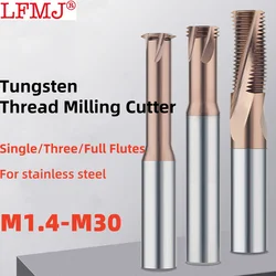 1pcs CNC Thread Milling Cutter M1.4-M30 HRC60 Single/Three/Full Flute Tooth CNC For Steel TIN- Nano Coating Mill Cutters