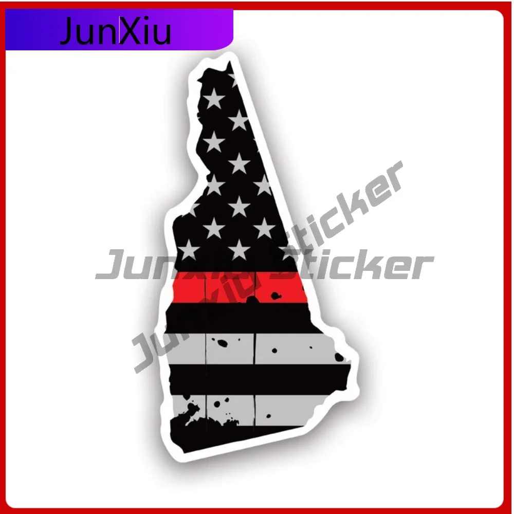 

Funny 3d Distressed Thin Red Line New Hampshire State Shaped Subdued Us Flag Sticker Uv Protected Decalsfire Firefighter