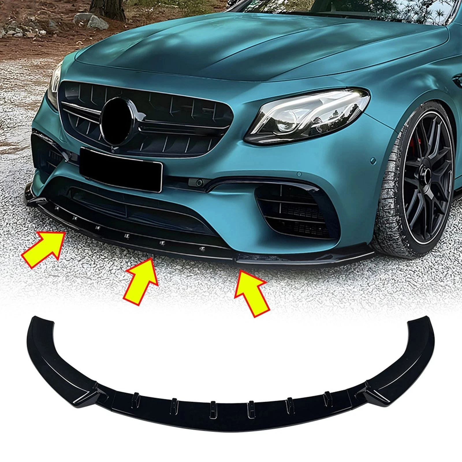 

Car Front Bumper Spoiler Lip For Mercedes-Benz W213 E63 AMG 2016-2020 3Pcs Glossy Black Spoiler Bodykit