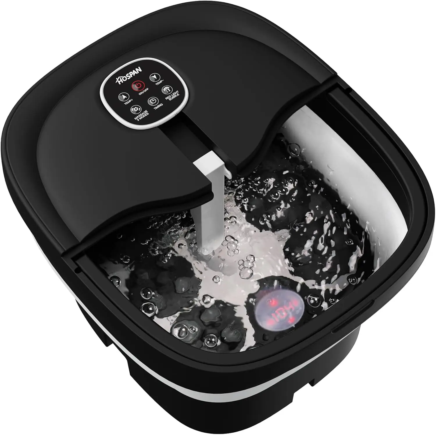 

Collapsible Foot Spa Electric Rotary Massage, Foot Bath with Heat, Bubble, Remote, and 24 Motorized Shiatsu Massage Balls.