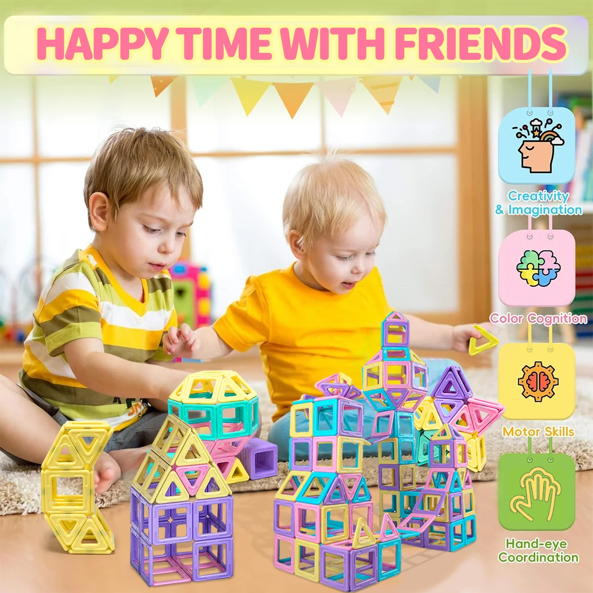 Magnetische bouwstenen STEM-speelgoed, medium Macaron, DIY leren educatieve constructorset, verjaardagscadeau voor 3 jaar + kinderen