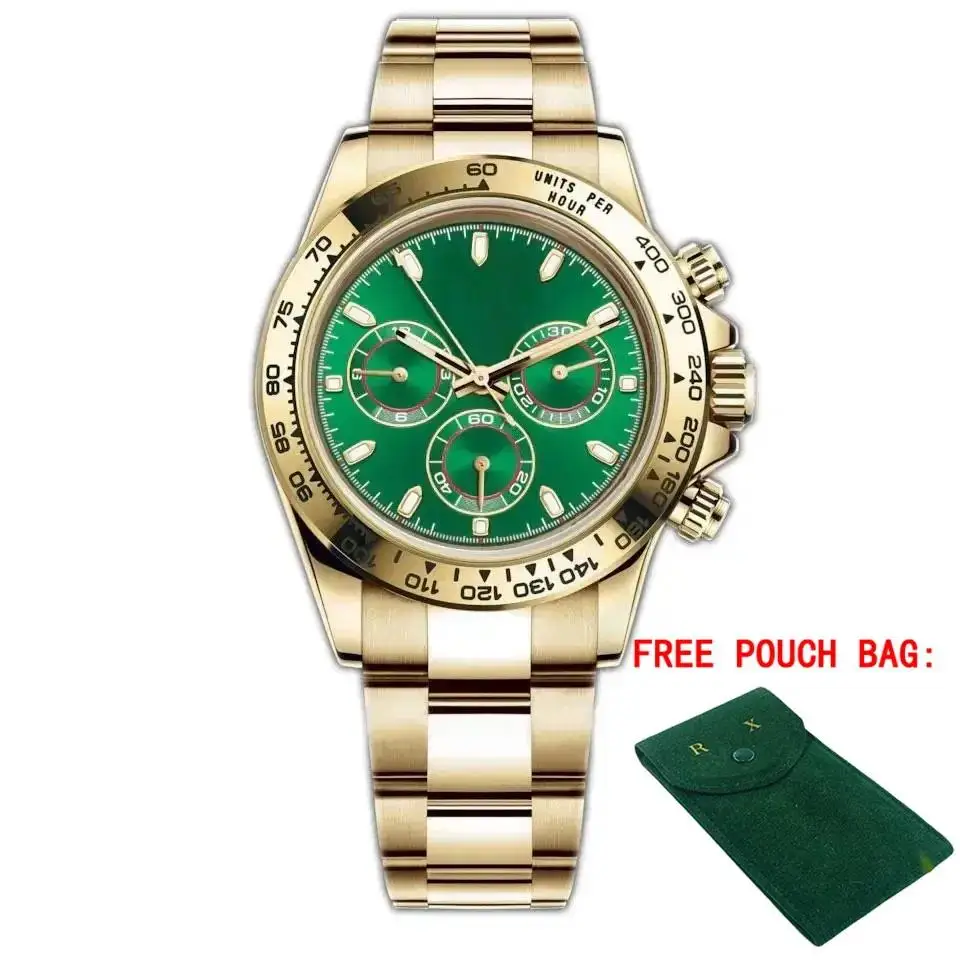 New Mens Watch Automatic Mechanical Gold Green Stainless Steel Ceramic Bezel Sapphire Black Blue 40mm