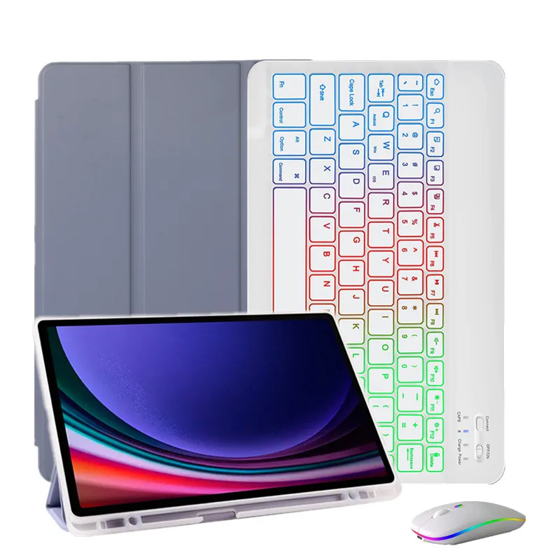 

Rainbow Backlit Keyboard Cover For Samsung Galaxy Tab S9 FE Case with Pencil Holder For Galaxy Tab S9 FE 10.9 inch Tablet Cover