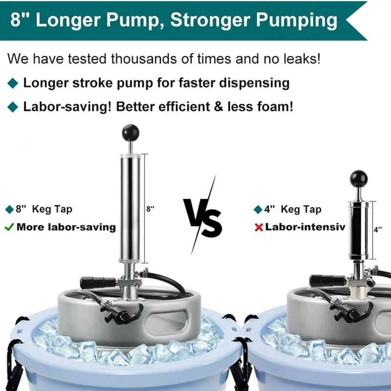 

8inch Beer Keg Pump Keg Tap, D System Keg Party Pump for US , Kegerator Tap Stainless Steel Probe Coupler Beer Tap-ABRM
