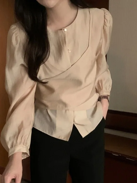 Ele Cross-Belted Long Sve irt Damen Faion Design Sensation Autumn Gentle Sle Chic Flair French Sle Loose Fit