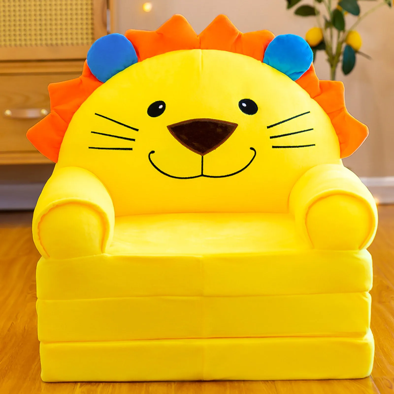 Plush Foldable Kids Sofa Backrest Armchair 2 In 1 Foldable Children Sofa Cartoon Lazy Sofa Children Flip Without Liner Filler