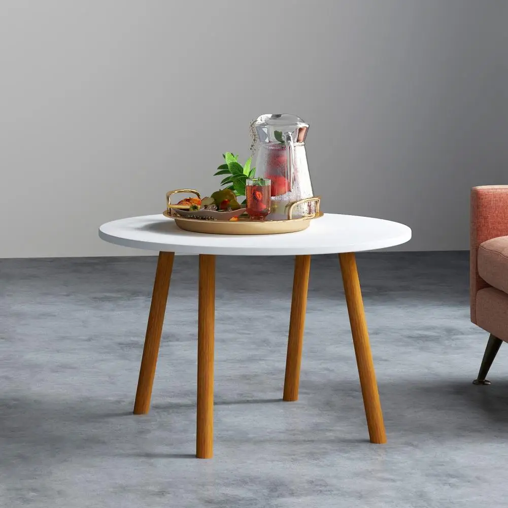 Dining Table with Solid Wood Leg Waterproof Nordic Style 60cm Round Shape Leisure Coffee Table Home Furniture Learning Desk