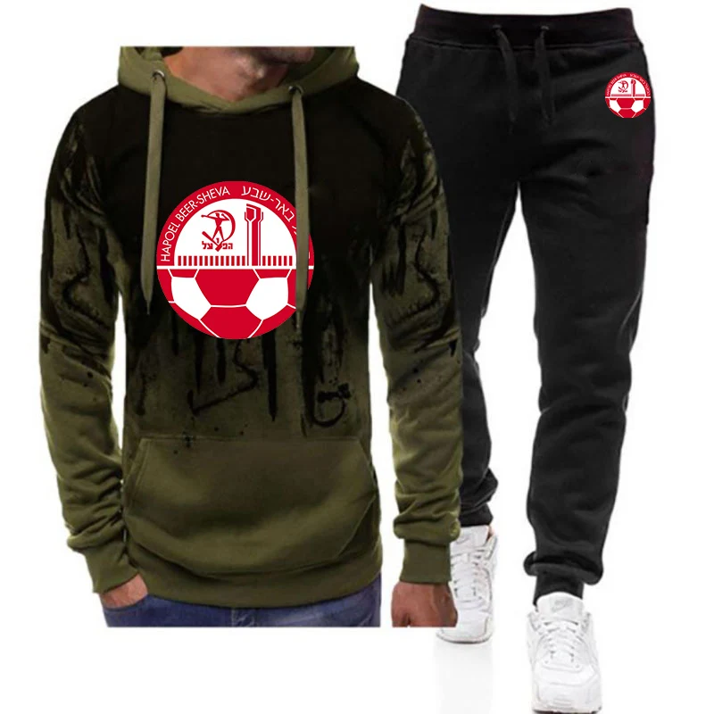 2023 Men New Hapoel Beer Sheva Printing High Street Gradient Color Hoodies Casual Sporting Hip Hop Coats + Trousers Suits