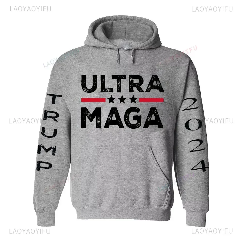 NEW! TRUMP 2024 USA Flag Ultra Maga Patriotic T-Shirts Hoodies XS-3XL Autumn and Winter Long-sleeved Fashion Streetwear