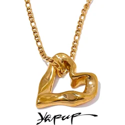 Yhpup Minimalist Heart Love Hollow Necklace Pendant 18K Plated Stainless Steel Charm Romantic Jewelry Bijoux Femme Gift