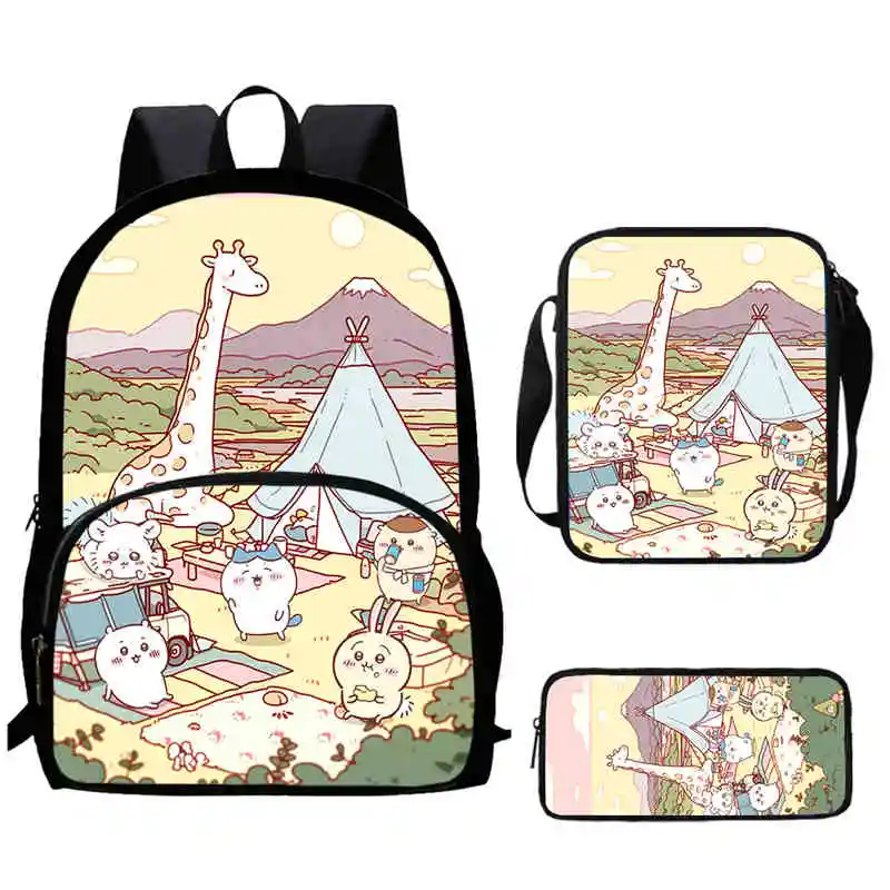 Cartoon Chiikawa Child Backpack with Front Pocket,Shoulder Bags,Pencil Bags for Aged 5-10 Cartoon Backpack Boys Girls,Best Gift