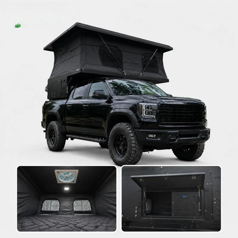 Practical Pickup Truck Camping Kit, Hard Shell Wedge‑Style Rooftop Tent & Awning For Overland Outdoor Activities