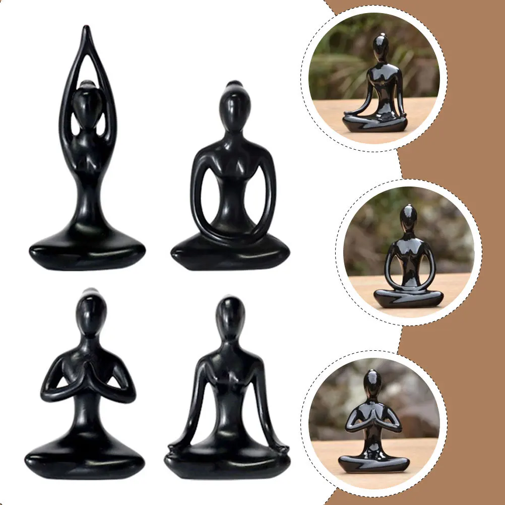 

4pcs Delicate Figurines Ceramic Desktop Abstract Decor Abstract Sculptures Home Decor Decorative Yoga Statue Collection