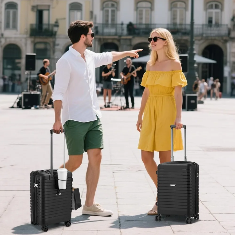 Expandable 20 Inch Spinner Luggage with Durable Hardside and Hidden Cup Holder, Lightweight for Travel