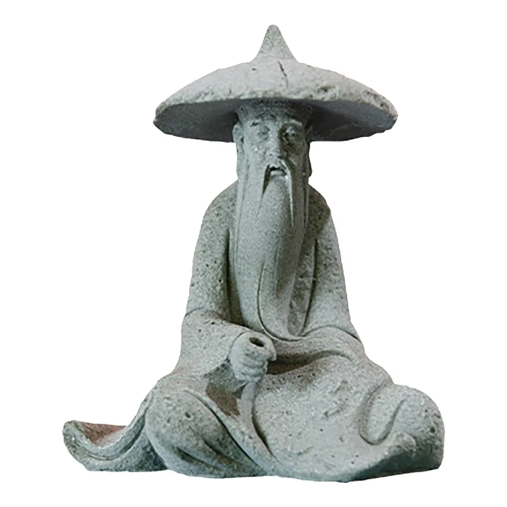 Artificial Stone Sandstone Fisherman Tank Ornament Grey Fisherman Fish Tank Sitting Fisherman Decor Mini Size
