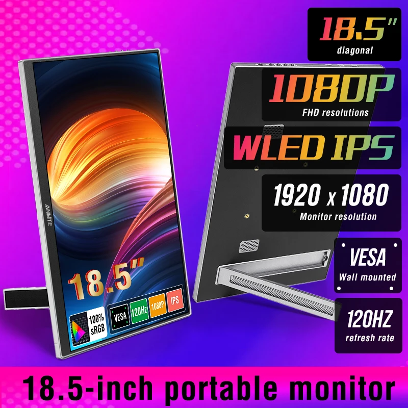 

Anmite 18.5-Inch 120Hz Portable Monitor 1080P HDR Low Blue Light For XBox PS4 / 5 Switch Cell Phone PC Loptop Extension