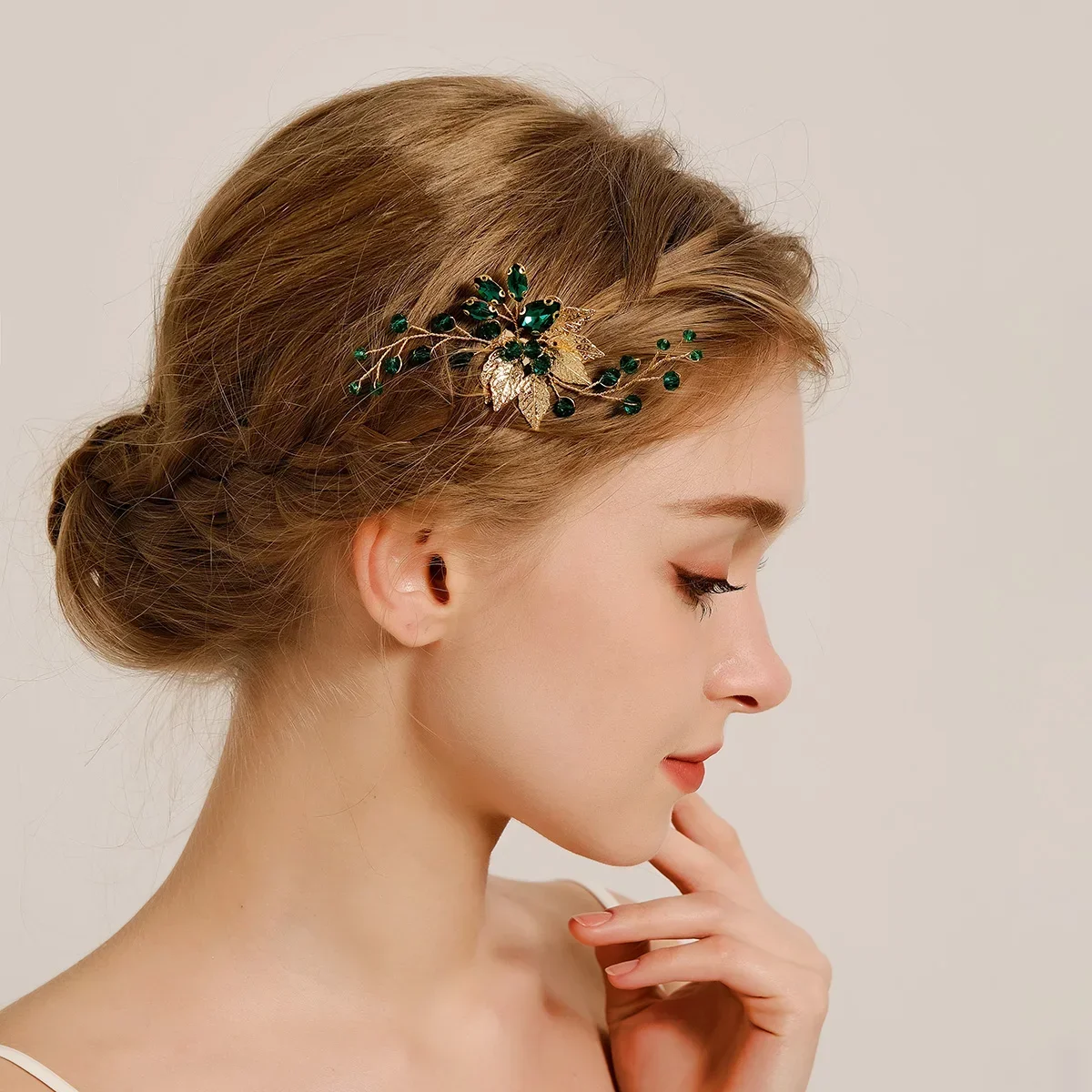 Ensemble de Peignes à Cheveux en Clip Vert, Fait à la Main, Strass, Perle, Épingle, Nouvel An, Mariage, Sauna, Accessoires Bijoux