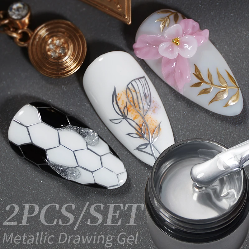 Gel metálico cromado, oro, plata, oro rosa, efecto espejo, pintura, esmalte de uñas, línea de dibujo superbrillante, arte de uñas francés, 5ml