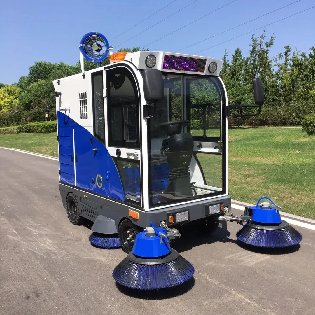 Enclosed Cabin Street Sweeper Mist Cannon Water Spray Battery Operated Road Vacuum Sweeper for Foundry Workshop Hangar