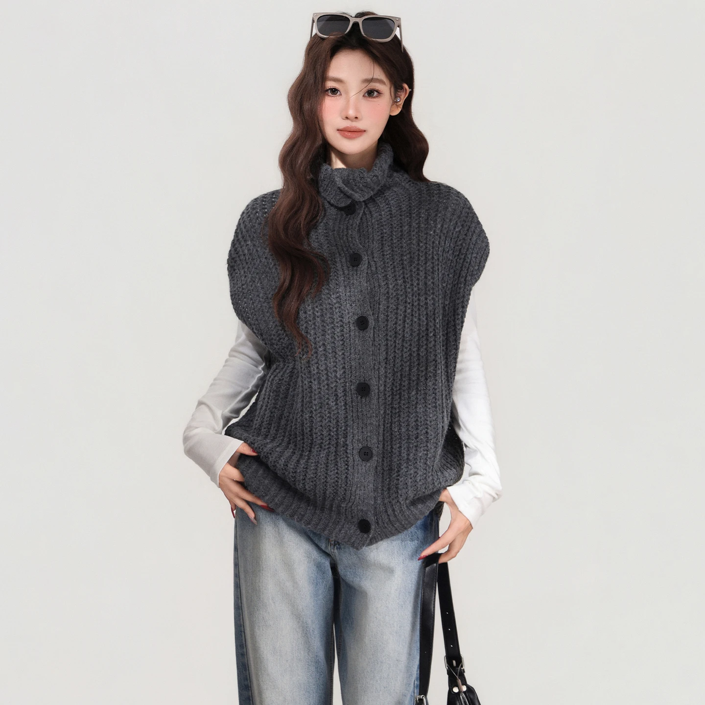 Chaleco de punto retro sin mangas para mujer en otoño e invierno, chaleco suelto y adelgazante, versátil y de alta gama